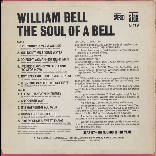 William Bell : Album " The Soul Of A Bell " Stax Records S 719 [ US ]