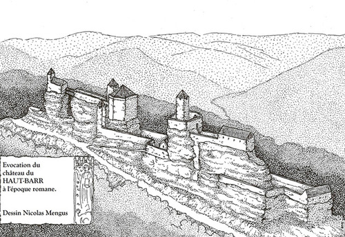 Le château du Haut Barr : La légende des souterrains et salles souterraines. (dessin Nicolas Mengus)