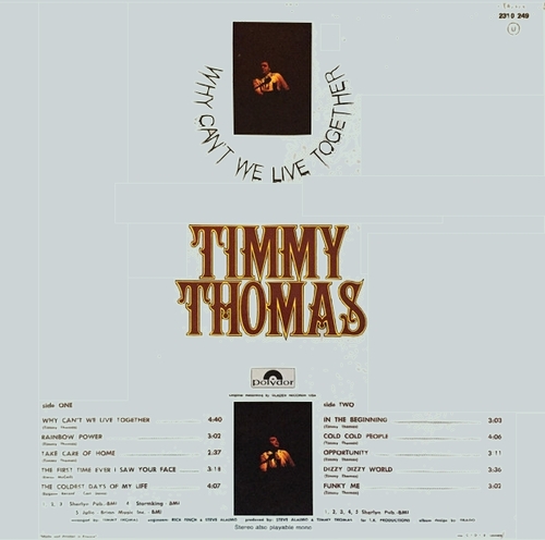 Special Disc Jockey : Album Timmy Thomas " Why Can't We Live Together " Polydor Records 2310 249 [ FR ] en 1972