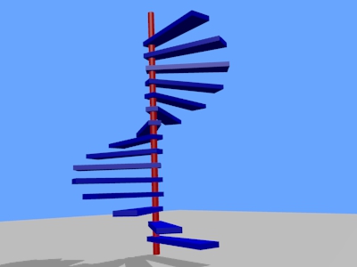 L'escalier avec le poteau et les marches