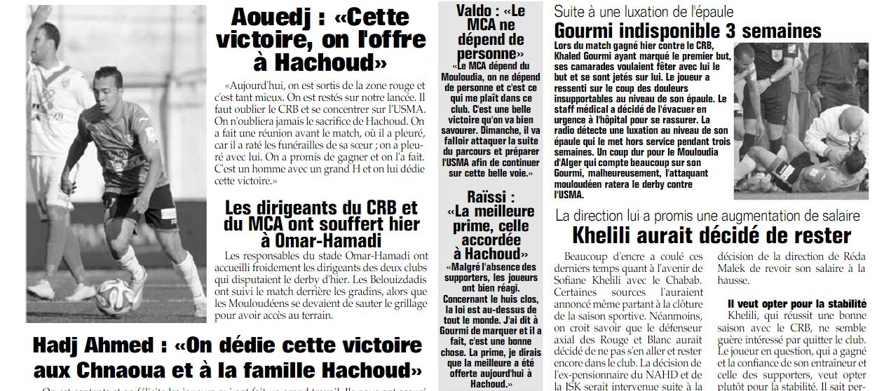 Vendredi 17.04.2015 à Bologhine à Huis clos MCA-CRB 3-00
