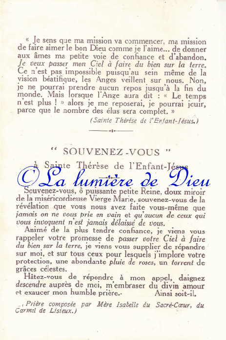Souvenez-vous à Sainte Thérèse de l'Enfant Jésus