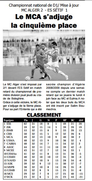 Jeudi 4.6.2009 stade omar Hamadi MCA-ESS 2-1
