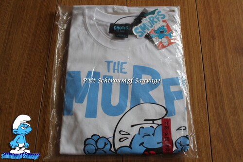 T-shirt blanc Schtroumpf sautant en l'air "THE SMURFS" PULL&BEAR 2021