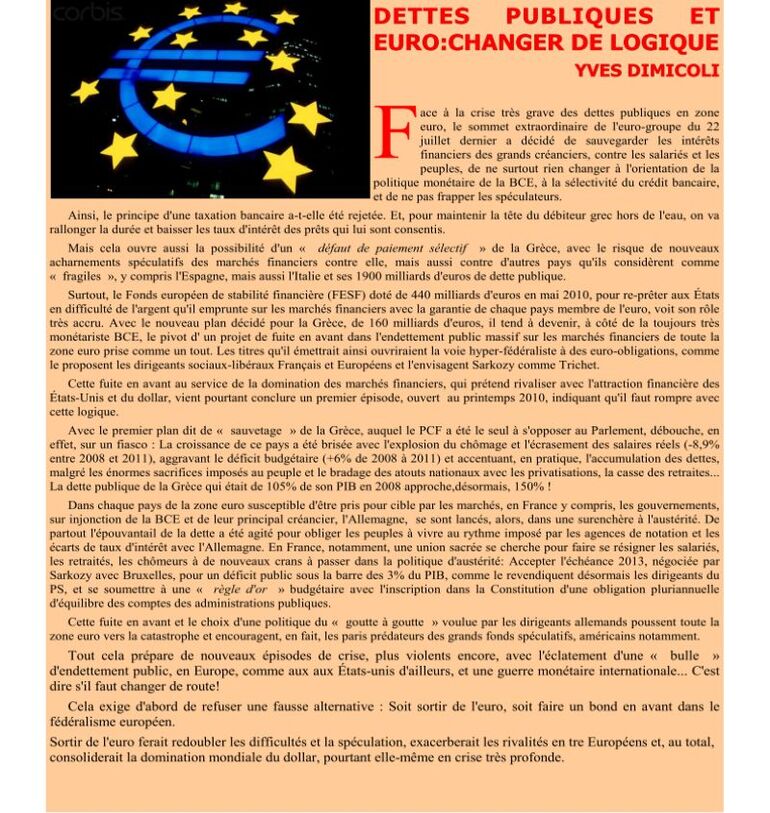 DETTES PUBLIQUES ET EURO : CHANGER DE LOGIQUE