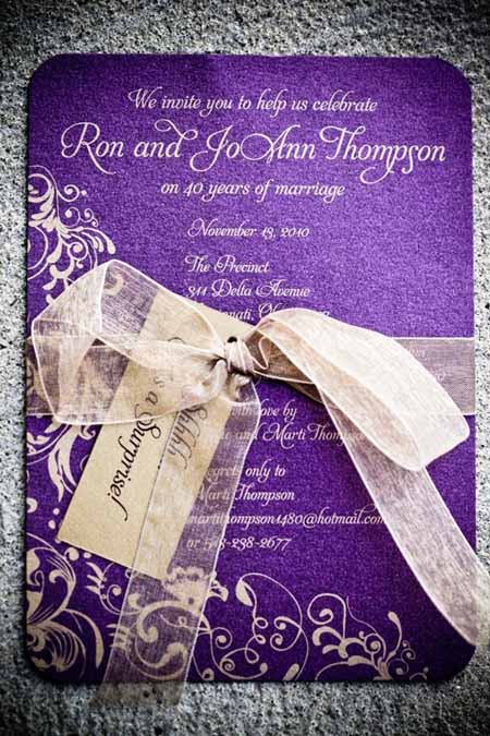 Purple yellow wedding invitations