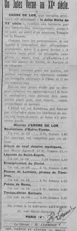 André de Lor - Révélation d'Outre-tombe (1911)