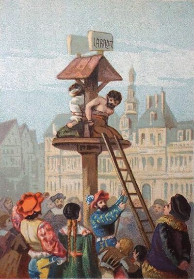 Le Pilori en place de Grève. 1530 (chromo publicitaire)