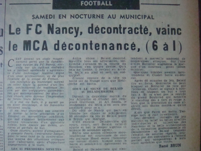 SAMEDI 6.6.1953 Amical FC Nancy-MCA 6-1