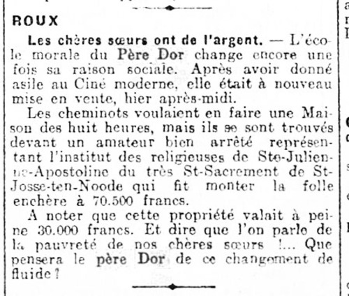Les chères soeurs ont de l'argent (Journal de Charleroi, 18 décembre 1922)(Belgicapress)