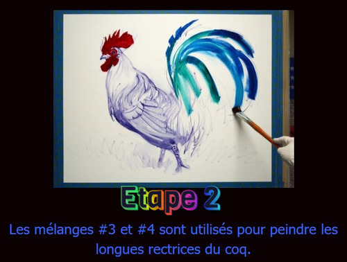 Dessin et peinture - vidéo 3646 : Comment peindre le coq rayonnant et flamboyant ( la tête et la queue ) 3/3 - huile, acrylique.