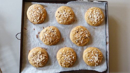 Cookies ultra fondants aux pépites de chocolat noir et blanc, copeaux de noix de coco