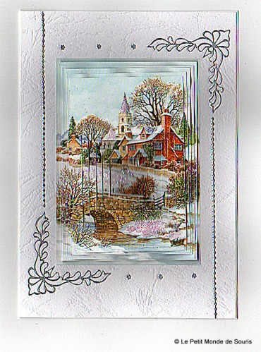 carte 3d motif village sous la neige