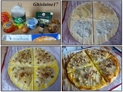 Tarte fine poire, roquefort, miel, noix