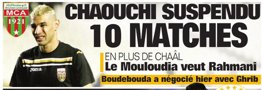 Lundi 6.6.2016 1erjour du Ramadhan Chaouchi suspendu 10 matches a cause des incidents contre l'ESS d
