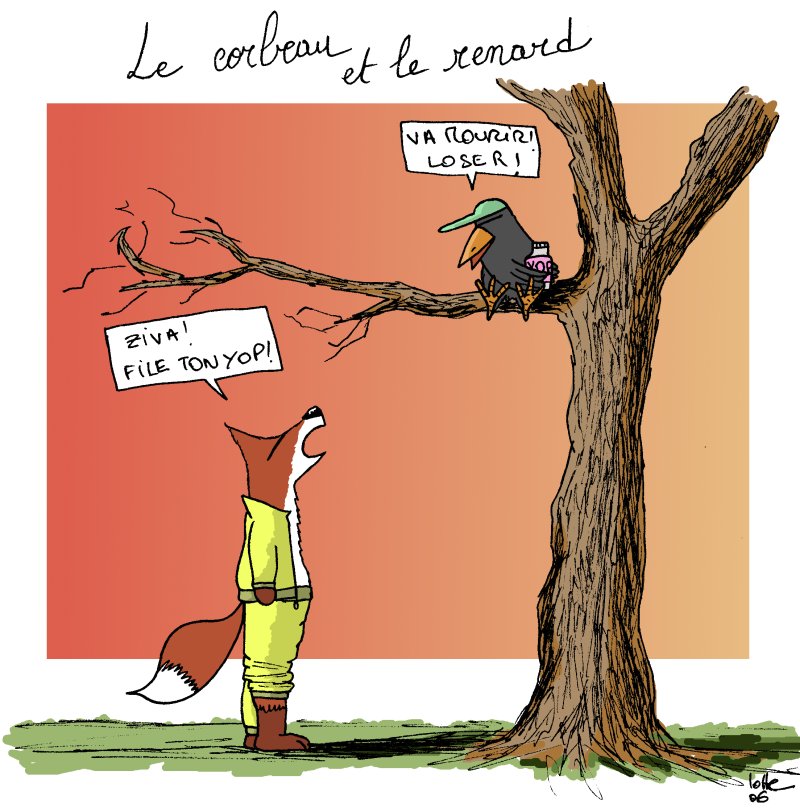 Résultat de recherche d'images pour "le corbeau et le renard version humour"