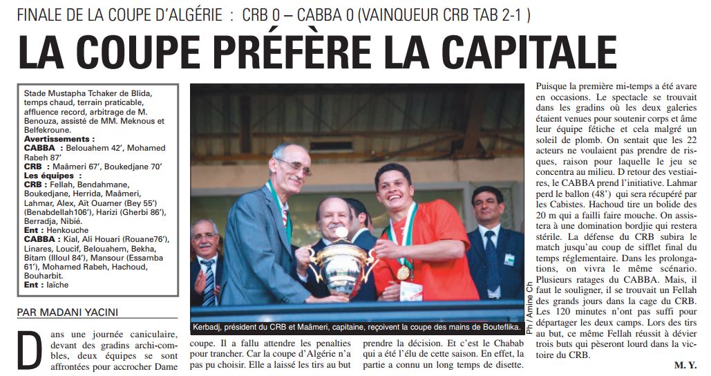 Jeudi 21 Mai 2009 Finale coupe CRB bat le CABBA