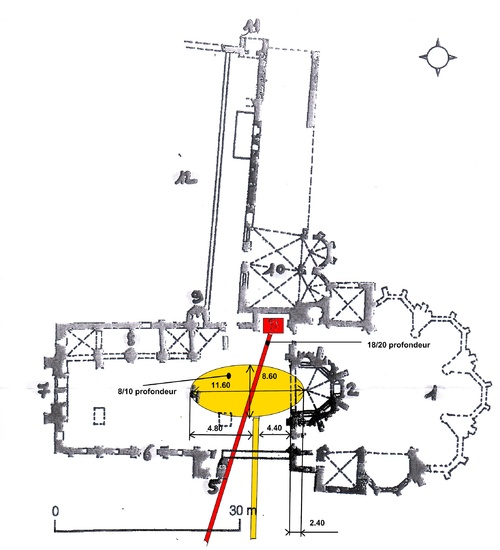 Croquis de la crypte,cavité ou salle souterraine de la Cathédrale d'Alet-les-Bains, et de ses souterrains, 08 août 2013. (Albert Fagioli)