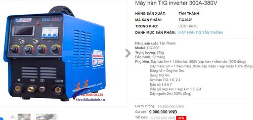 Máy hàn TIG inverter 300A giá 9900k tại Hải Minh