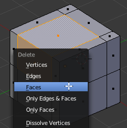 Effacer la sélection - appuyer sur la touche X et cliquer sur Faces