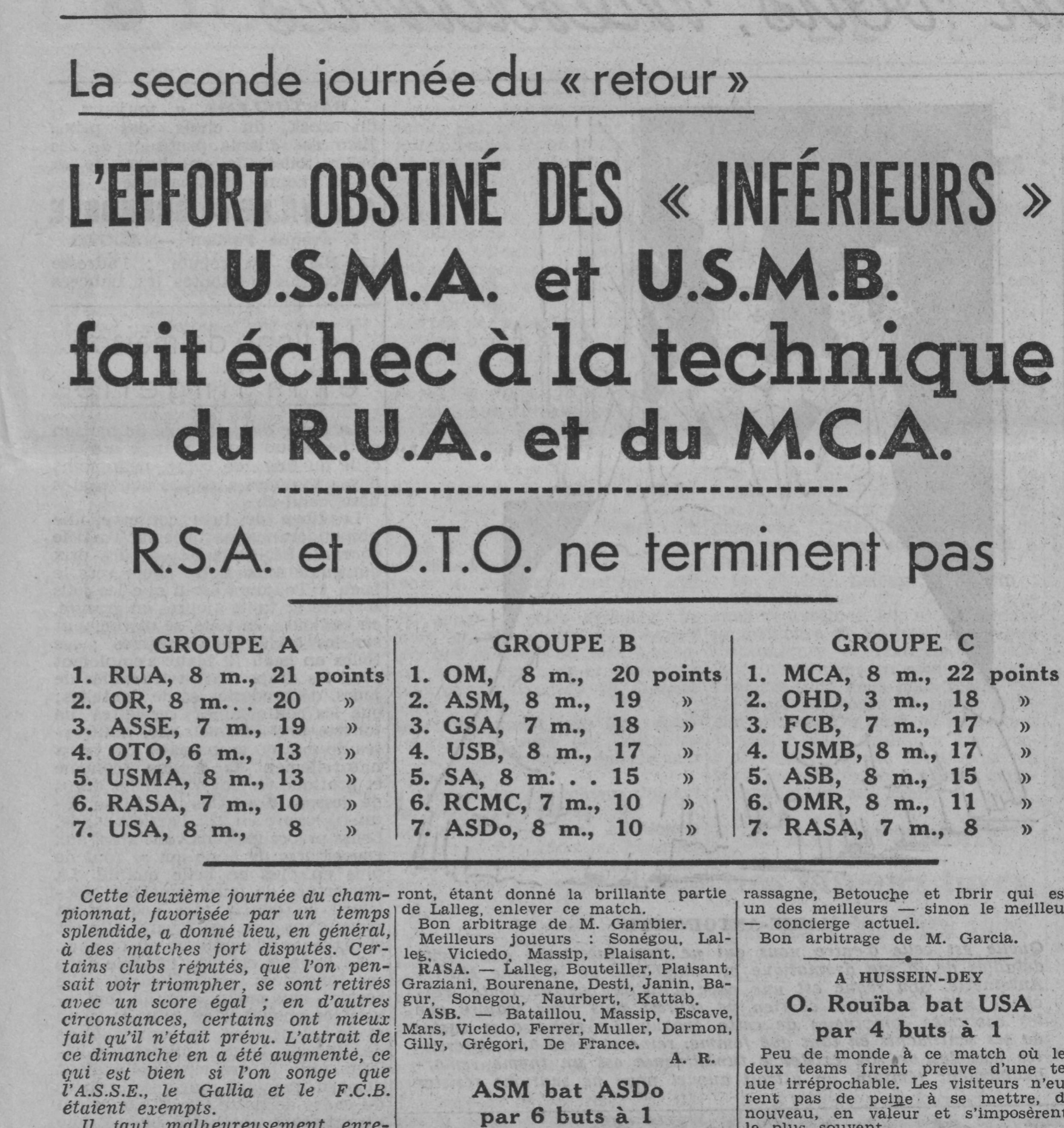 Dimanche 28.1.1940 A Blida USMB-MCA 2-2