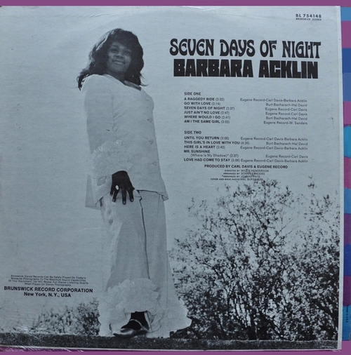 Barbara Acklin : Album " Seven Days Of Night " Brunswick Records BL 754148 [ US ]