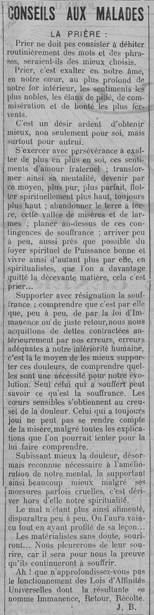 J.[ean] B.[éziat] La prière (Le Fraterniste, 2 novembre 1911)