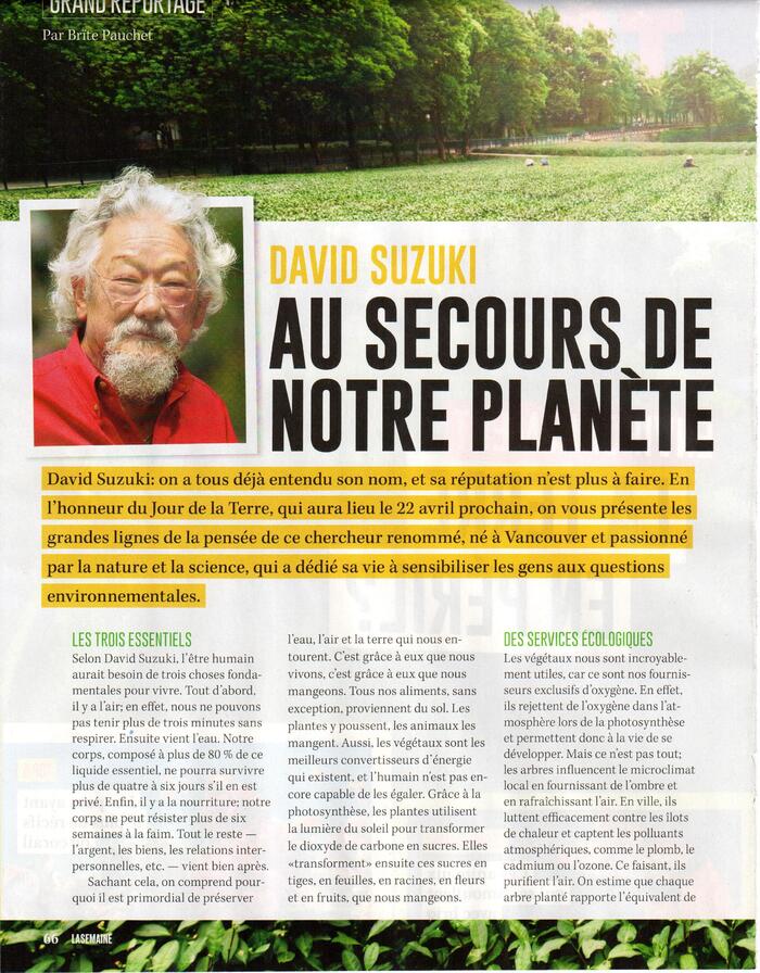 Grand Reportage:  David Suzuki - Au secours de notre planète - 2 pages