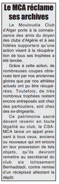 Jeudi 2.4.2009 Le MCA recupere ses trophées