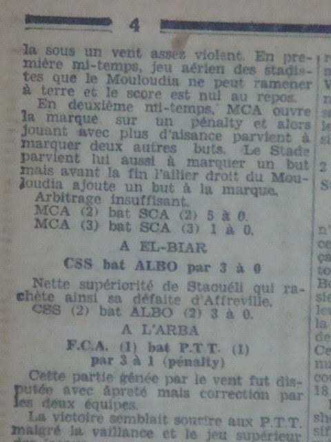Dimanche 9.11.1930 à Kouba SCA (Sporting Club Algérois)-MCA 1-4