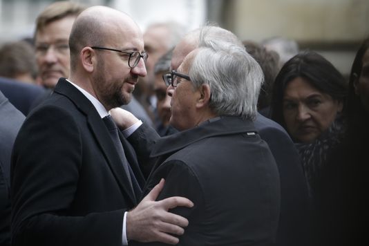 KENZO TRIBOUILLARD / AFP Le premier ministre belge Charles Michel et le président de la Commission européenne Jean-Claude Juncker le 24 mars à Bruxelles.