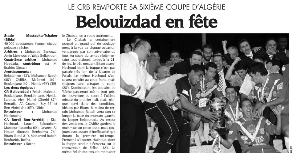 Jeudi 21 Mai 2009 Finale coupe CRB bat le CABBA
