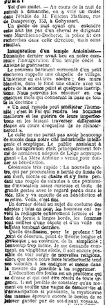 Jumet - Inauguration d'un temple antoiniste (Gazette de Charleroi, 21 avril 1919)(Belgicapress)