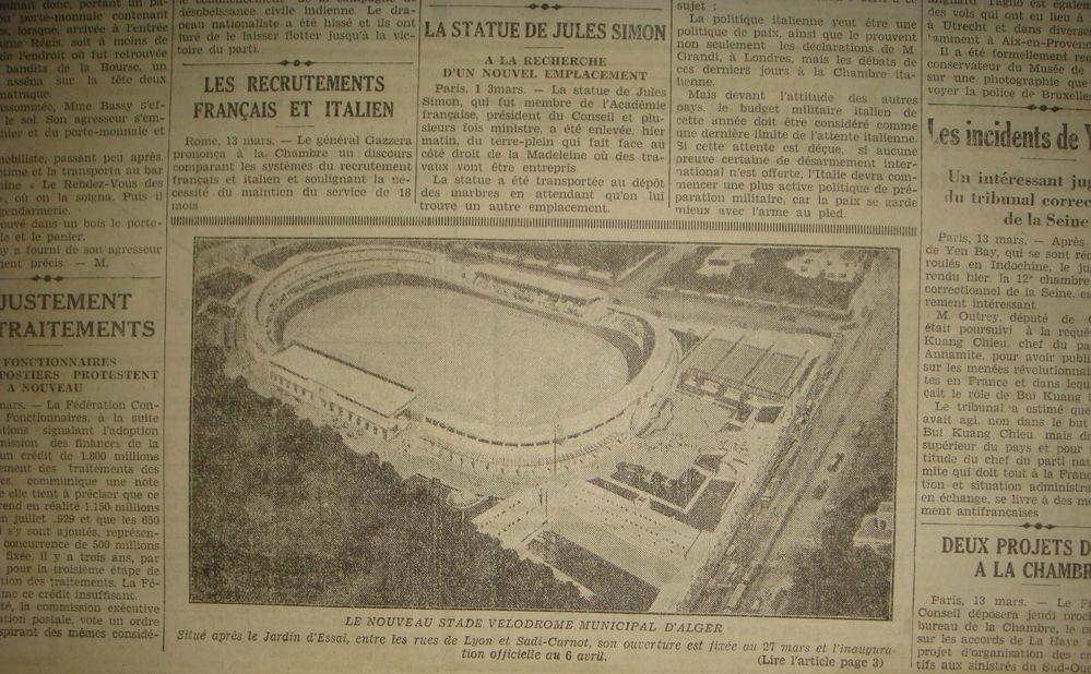 Le nouveau stade Municipal d\'Alger ouverture 27.3.1930  et inauguration officielle le 6.4.1930