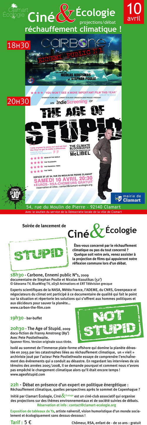 Ciné et Ecologie le Samedi 10 avril à Clamart à partir de 18H30