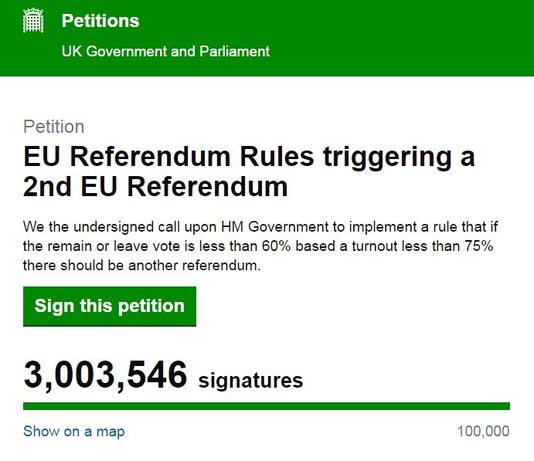 3 millions de personnes demandent qu’un nouveau vote soit organisé au Royaume-Uni sur le « Brexit ».