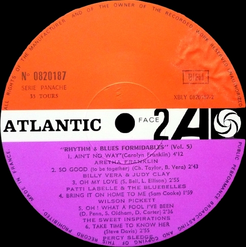 Série " Formidable Rhythm & Blues Vol 5 " Atlantic Records 0820187 [ FR ] en 1968