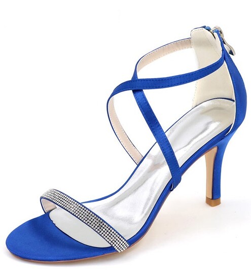 sandale bleu simple talon haut embelli de strass