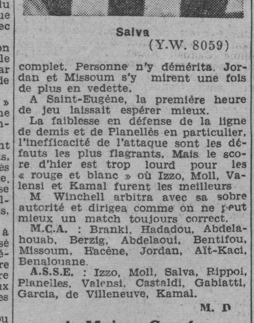 Dimanche 19.1.1941 à St Eugène MCA-ASSE 3-0
