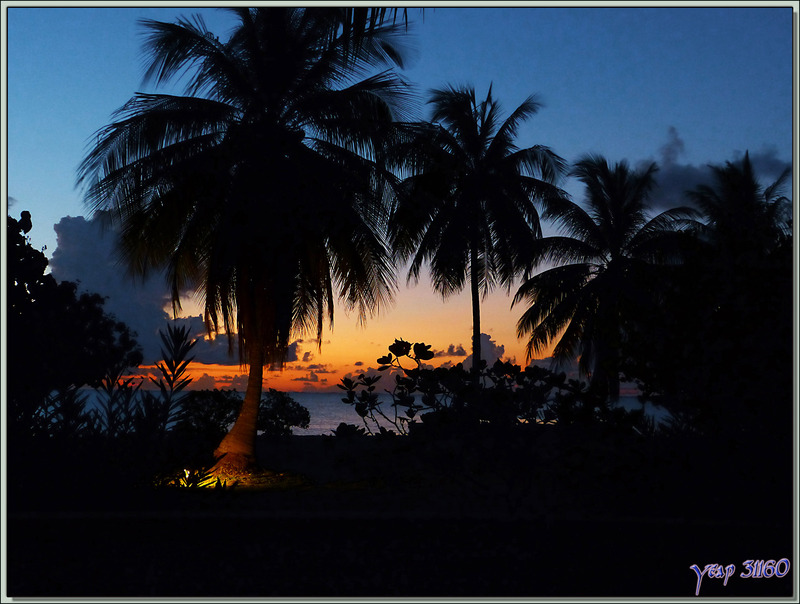 La nuit tombe sur la plage du White Sand Beach Resort - Atoll de Fakarava - Tuamotu - Polynésie française