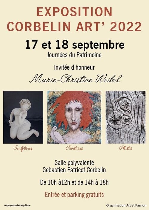 Gratienne VOISIN ELOY expose ses Œuvres de Peintures et Photographiques à l'EXPOSITION CORBELIN ART' 2022 les 17 et 18 septembre pendant les journées du Patrimoine à la Salle Polyvalente Sébastien Patricot à CORBELIN (38630) dans l'Isère de 10h à12h et de 14h à 18h