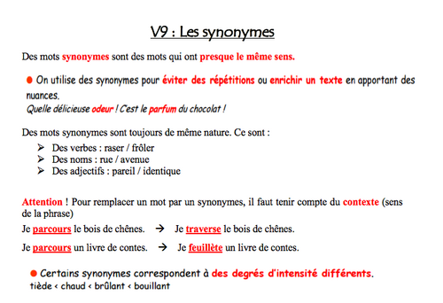 V9 : Les synonymes