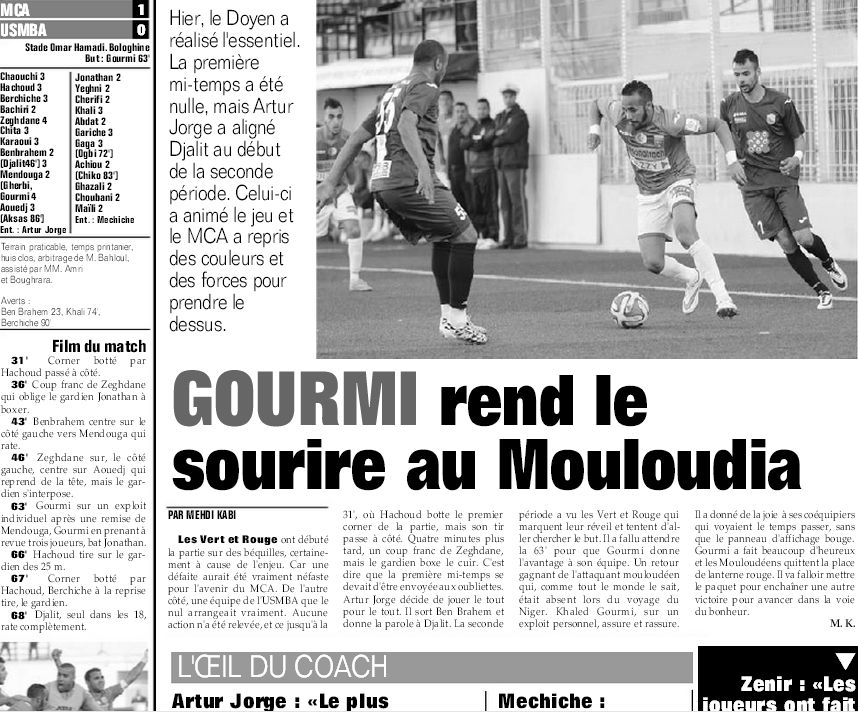 Samedi 7 Mars 2015 à huis clos MCA-USMBA 1-0