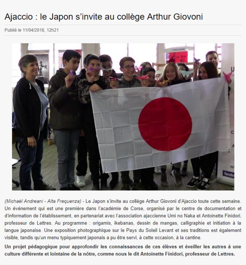 2018 - Du 9 au 13 avril - Semaine du Japon - Collège Giovoni