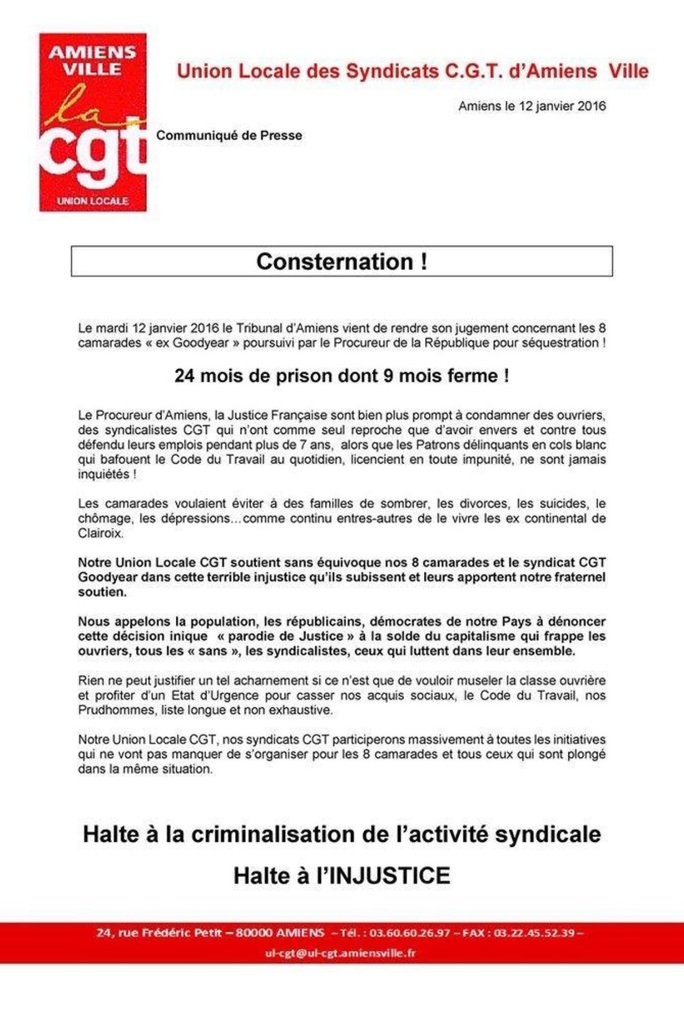 GOODYEAR NORD (Amiens) : Halte à L'INJUSTICE ! [UL CGT Amiens Ville] 