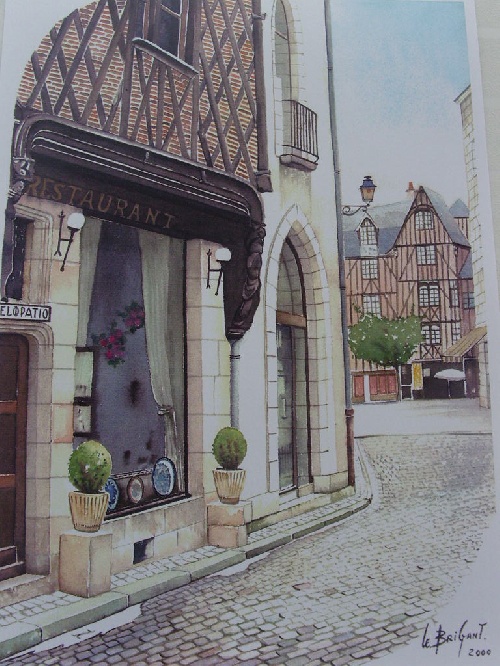 Aquarelle représentant une rue du vieux Tours réalisée par Michel LE BRIGANT Artiste Peintre en Touraine