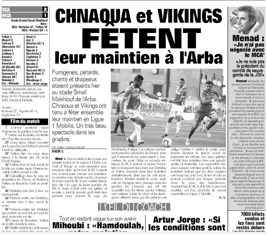 Vendredi 29.05.2015 à l\'Arbaâ RCA-MCA 2-1 le mouloudia 11ème