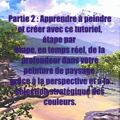 Dessin et peinture - vidéo 3859 : Comment réaliser une peinture murale de paysage (dessin, ciel, arrière-plan, montagnes, eau, perspective, reflets, rochers et végétation) ? - peinture acrylique.