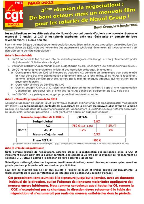 Naval Group - Négociations Annuelles Obligatoires ( Fb.com - 13/01/22 )