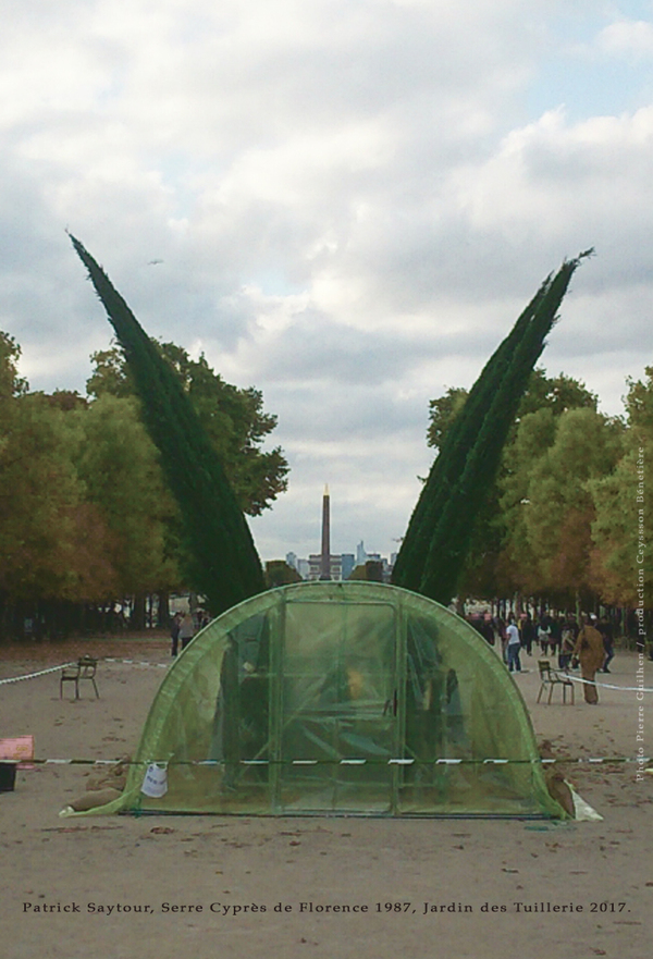 Patrick Saytour,  Serre Cyprès Florence 1987, jardin des Tuilerie Paris 2017